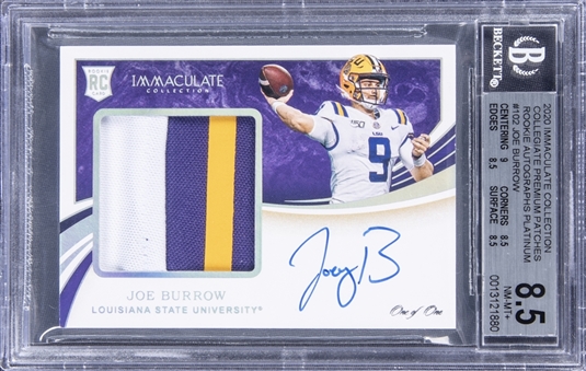 2020 Panini Immaculate Collection "Collegiate Premium Patches Rookie Autographs" Platinum #102 Joe Burrow Signed Patch Rookie Card (#1/1) - BGS NM-MT+ 8.5